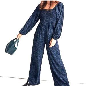 Madewell Plus Size 18W Women's Lucie Tie Back Long Sleeve Jumpsuit Navy Blue